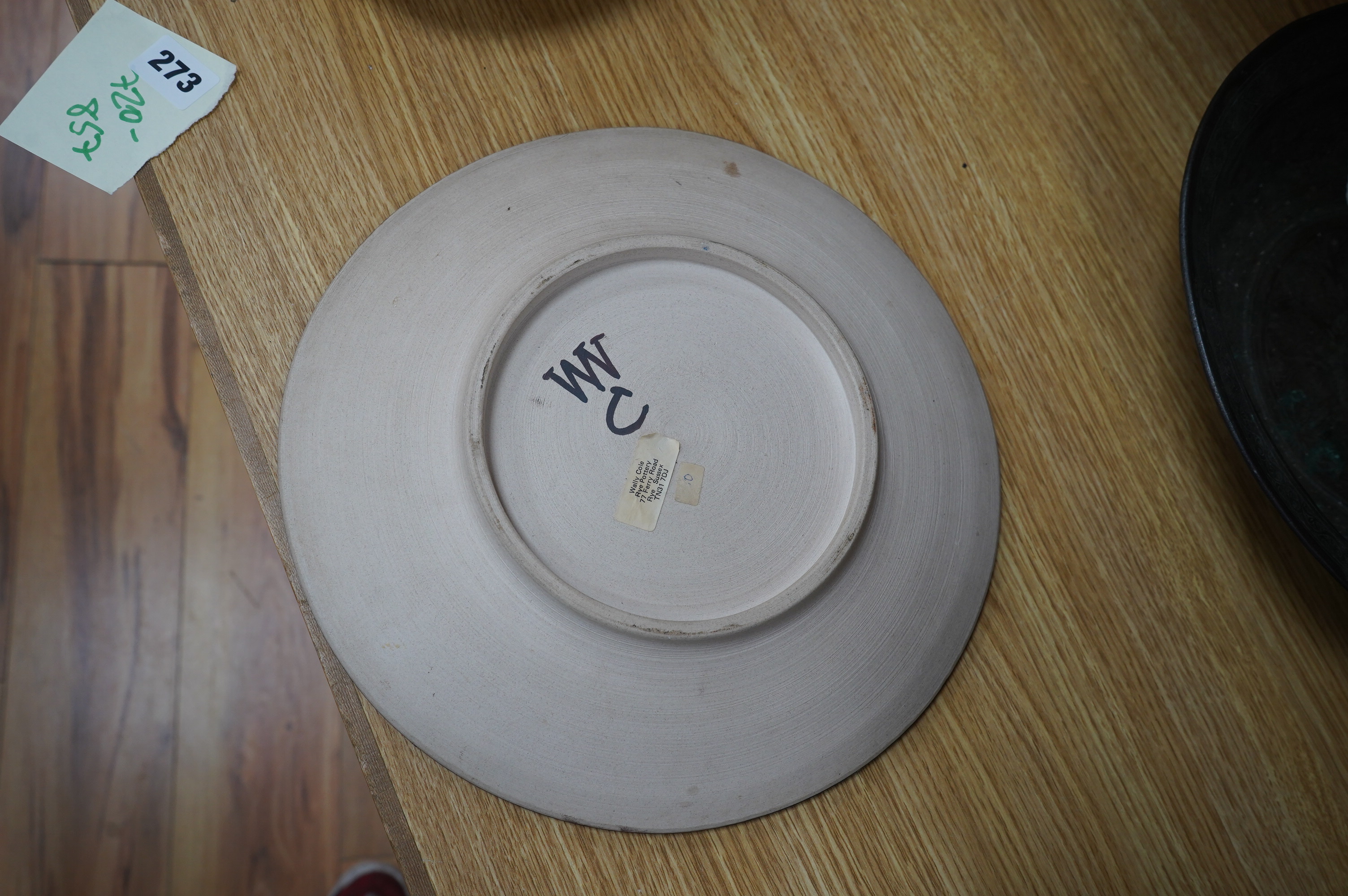 Wally Cole, a Rye pottery dish, signed to underside, 29cm diameter. From the Studio of Fred Cuming. Condition - good